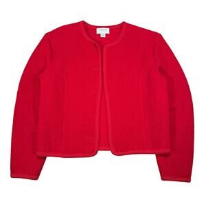 Vintage Talbots Petite Wool Cardigan Red Crew Neck Sweater Women’s 14 Petite (M)